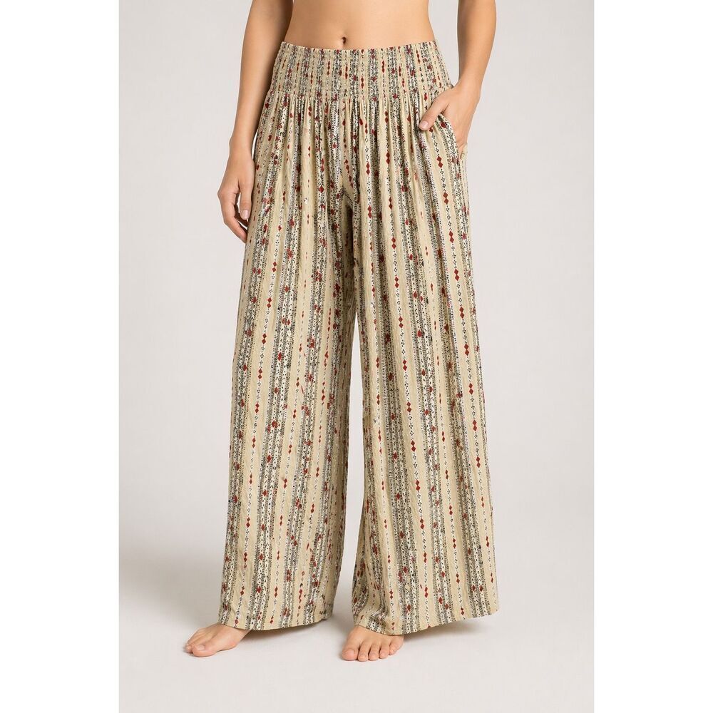 Sacred Threads Boho Wide Leg Pants S Smocked Waist Flowy Festival